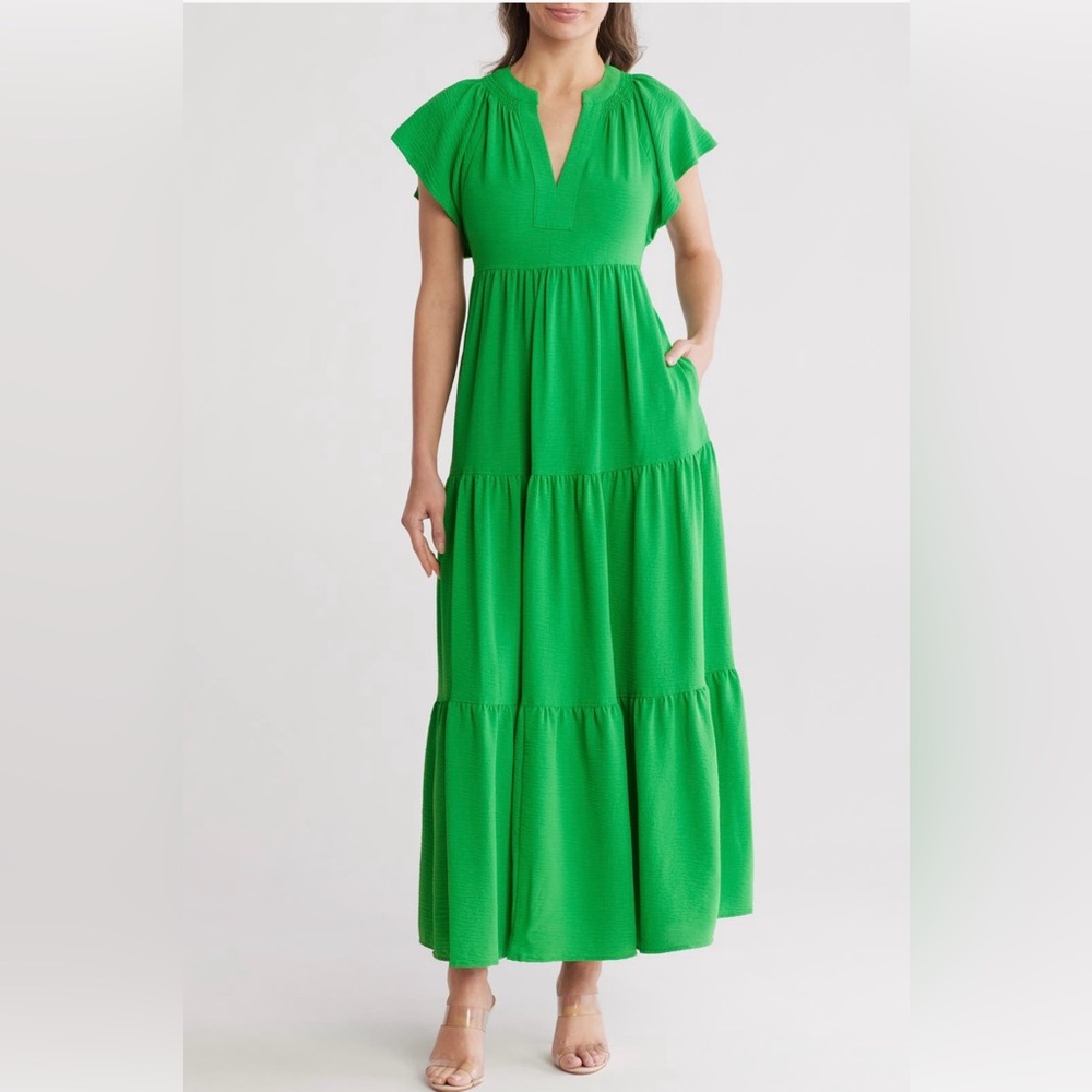 Calvin Klein Green Tiered Sundress Sleeveless Maxi